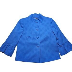 Alex Marie Jacket Womens 8 Blue NEW Textured Ruffle Sleeve Cropped Blazer